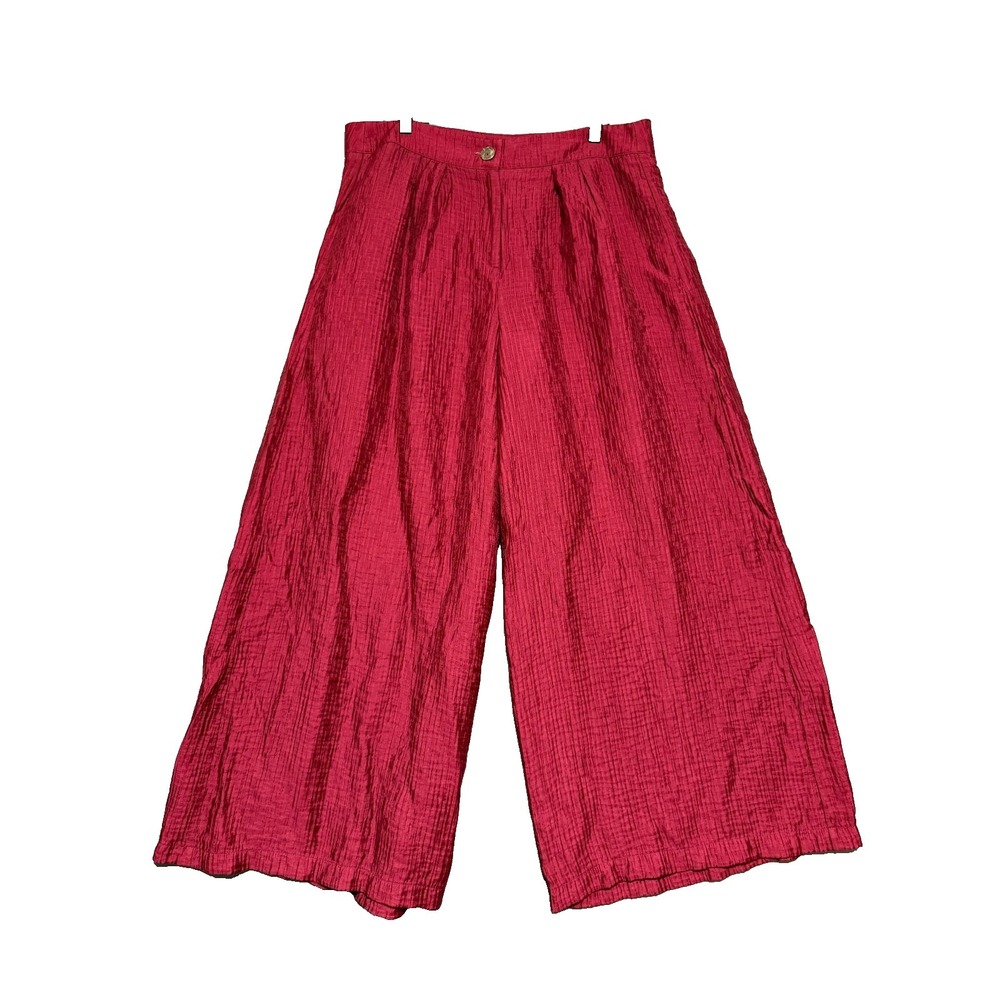 Corey Lynn Calter Culotte Pants Womens L Boho Burgundy Crinkle Texture Wide Leg